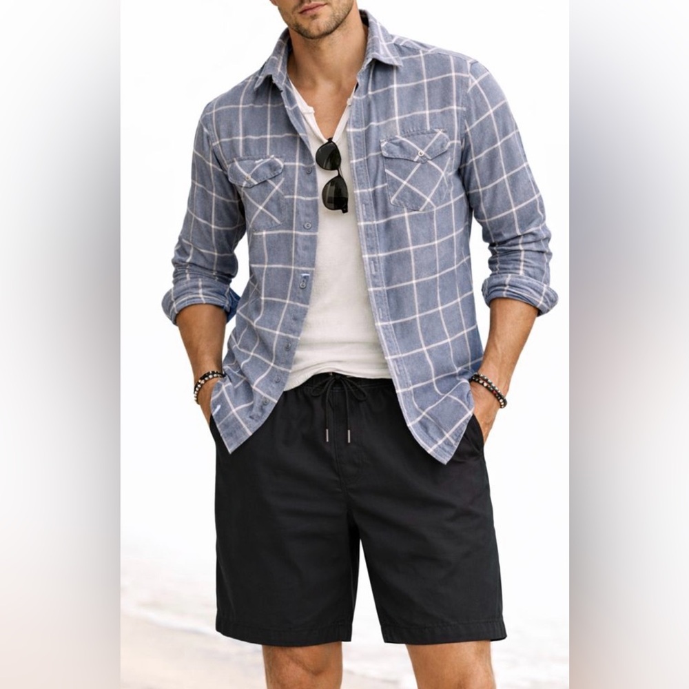 Men's The Village Surf Shop Surf Flannel Blue & White Size Small